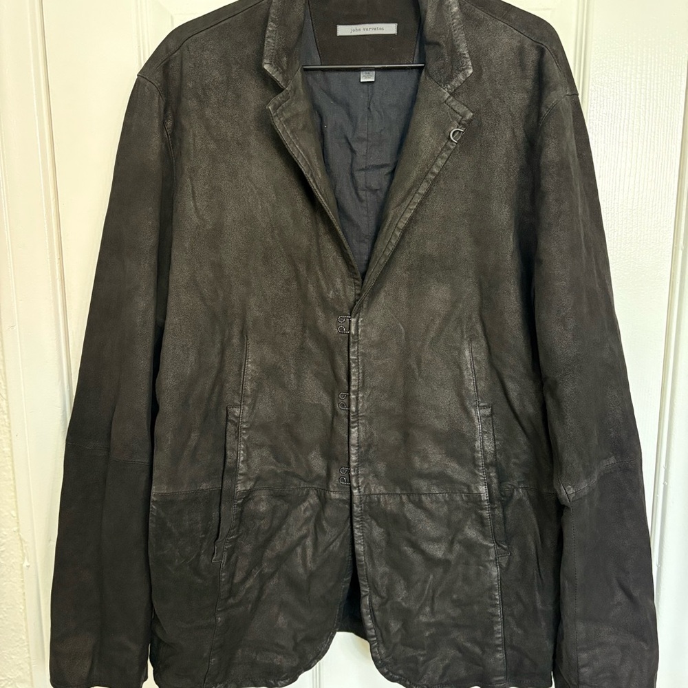John Varvatos Black Suede Hook and Bar Jacket (size 58)